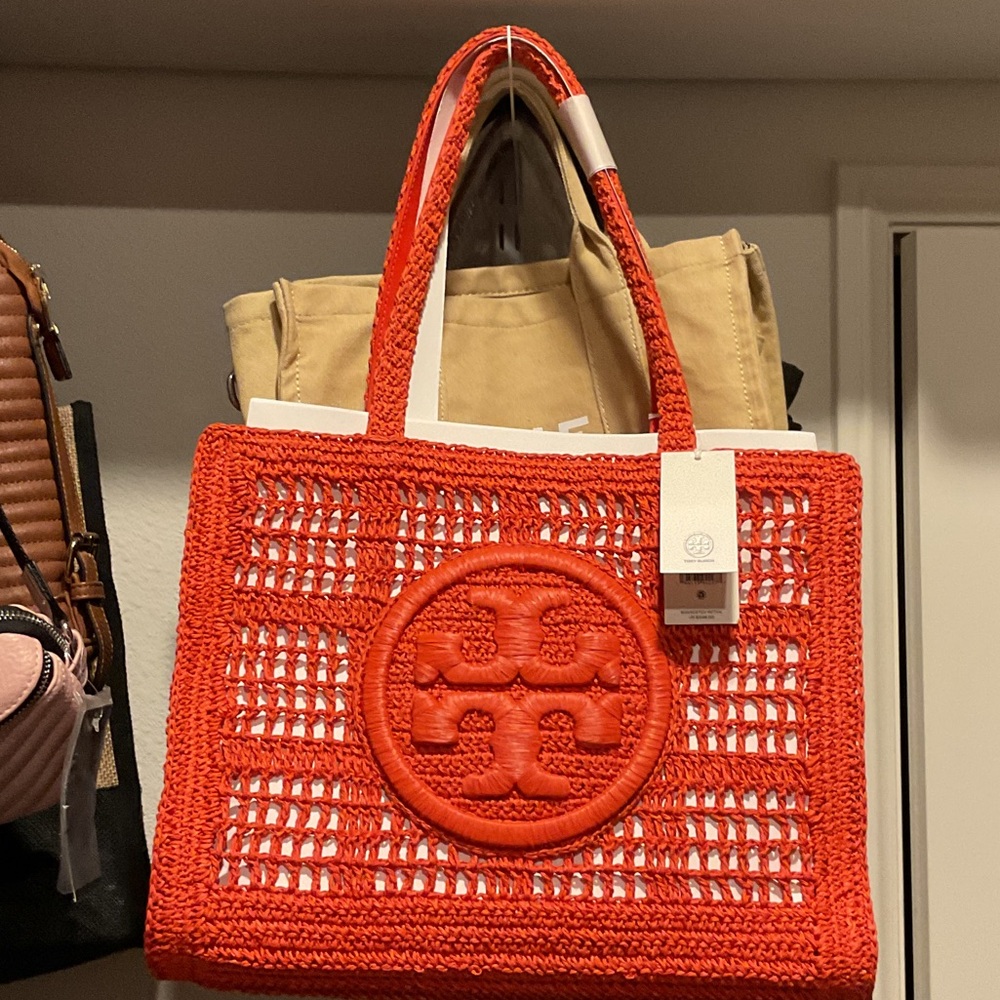 NWT- Tory Burch Vibrant Red Crochet Tote but looks more darker orange color.